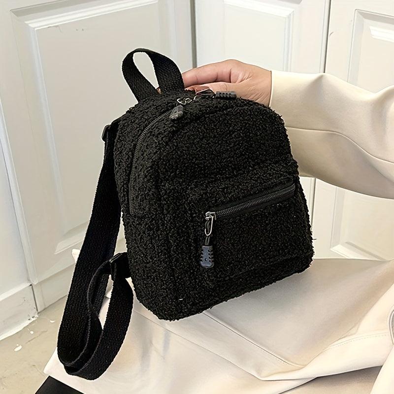 Solid Plush Zipper Backpack Rucksack for Travel