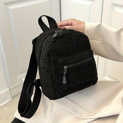 Solid Plush Zipper Backpack Rucksack for Travel