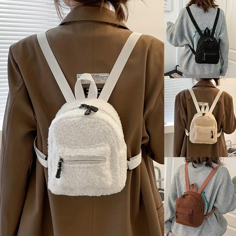 Solid Plush Zipper Backpack Rucksack for Travel