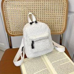 Solid Plush Zipper Backpack Rucksack for Travel
