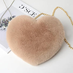 Heart Shaped Fluffy Chain Crossbody Bag For Women
