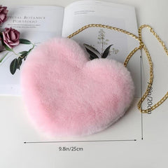 Heart Shaped Fluffy Chain Crossbody Bag For Women