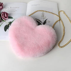 Heart Shaped Fluffy Chain Crossbody Bag For Women