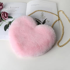 Heart Shaped Fluffy Chain Crossbody Bag For Women