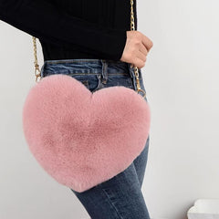 Heart Shaped Fluffy Chain Crossbody Bag For Women