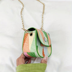 Geometric Pattern Metal Chain Crossbody Bag PU Leather Textured Lipstick Bag