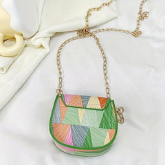 Geometric Pattern Metal Chain Crossbody Bag PU Leather Textured Lipstick Bag