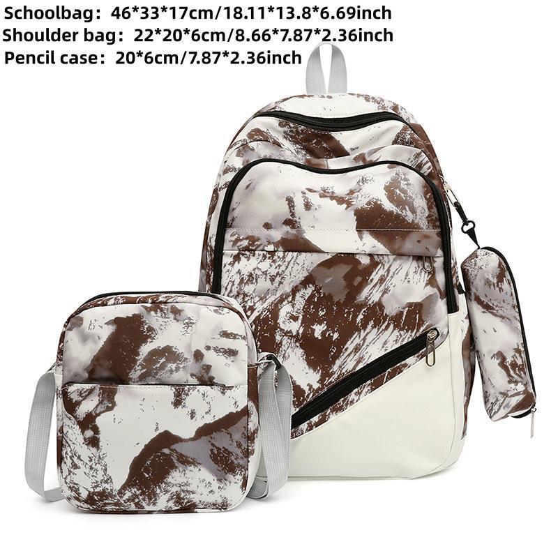 3PCS Tie Dye Preppy Backpack Set Back To School Daypack Travel Knapsack Rucksack
