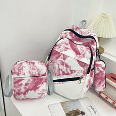 3PCS Tie Dye Preppy Backpack Set Back To School Daypack Travel Knapsack Rucksack