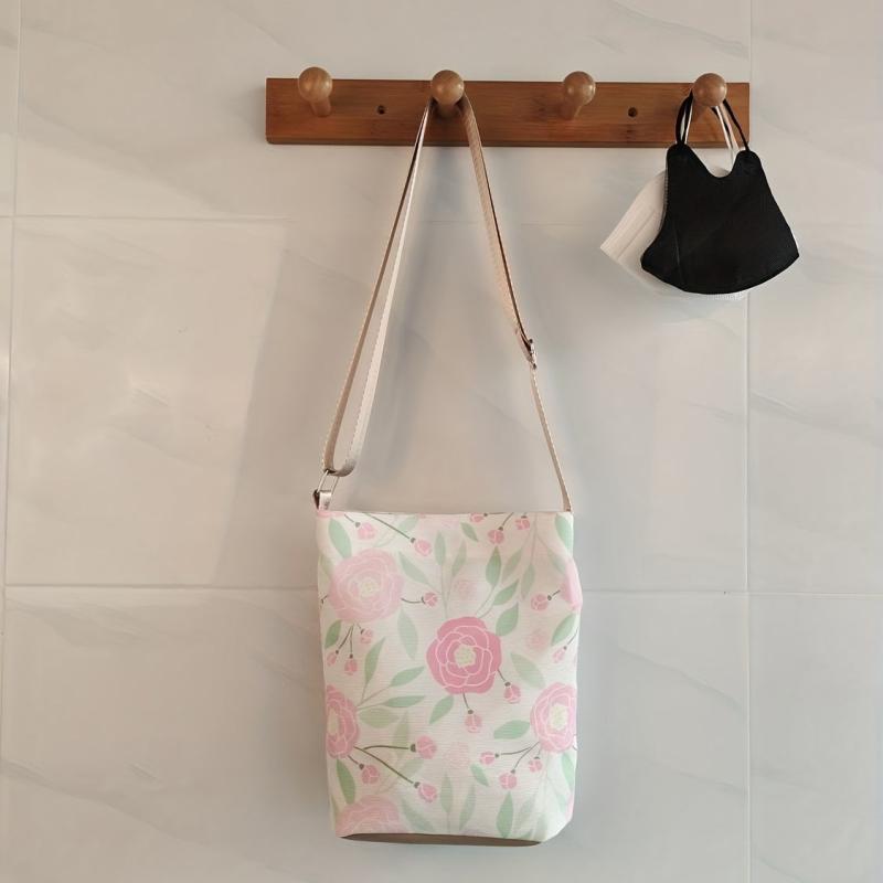 Flower Pattern Bucket Bag Crossbody Canvas Bag