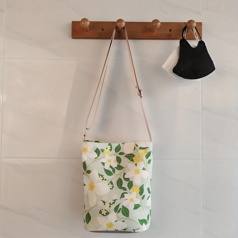 Flower Pattern Bucket Bag Crossbody Canvas Bag