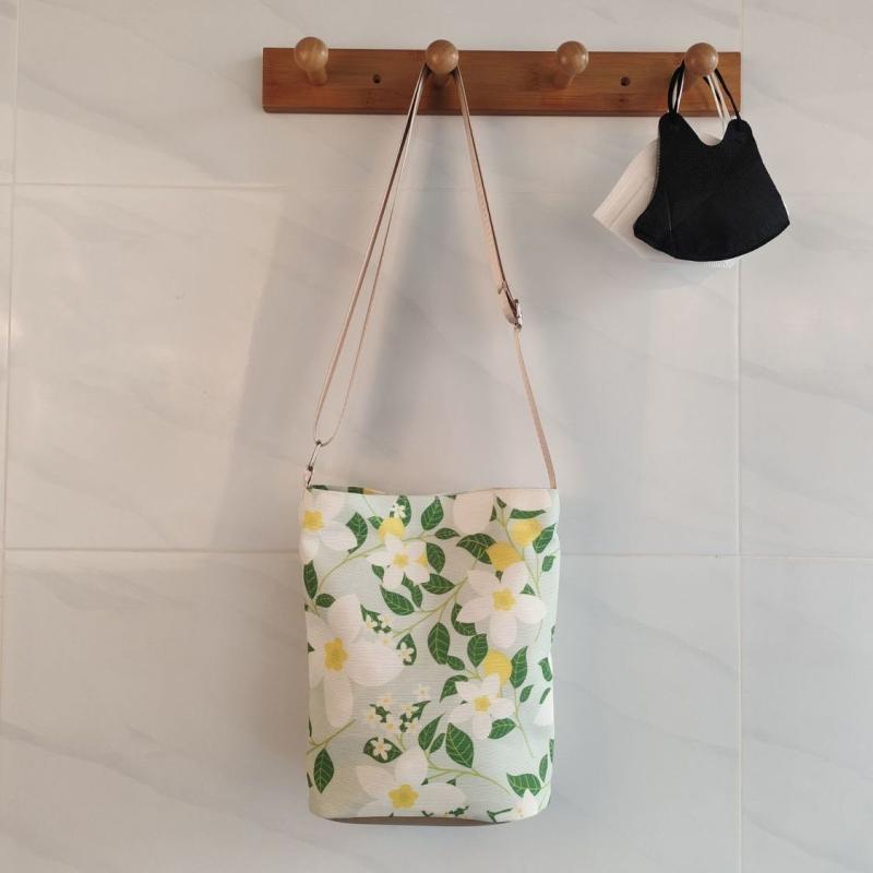 Flower Pattern Bucket Bag Crossbody Canvas Bag
