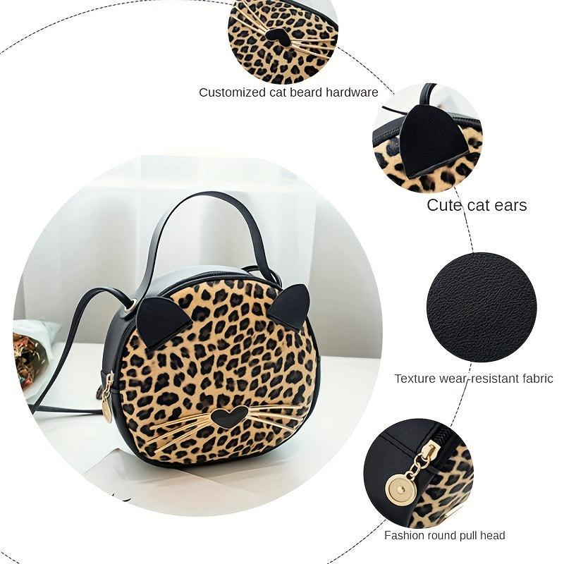 Glitter Sequins Leopard Print Crossbody Bag Round Handbag Shoulder Purse