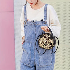Glitter Sequins Leopard Print Crossbody Bag Round Handbag Shoulder Purse