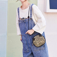 Glitter Sequins Leopard Print Crossbody Bag Round Handbag Shoulder Purse