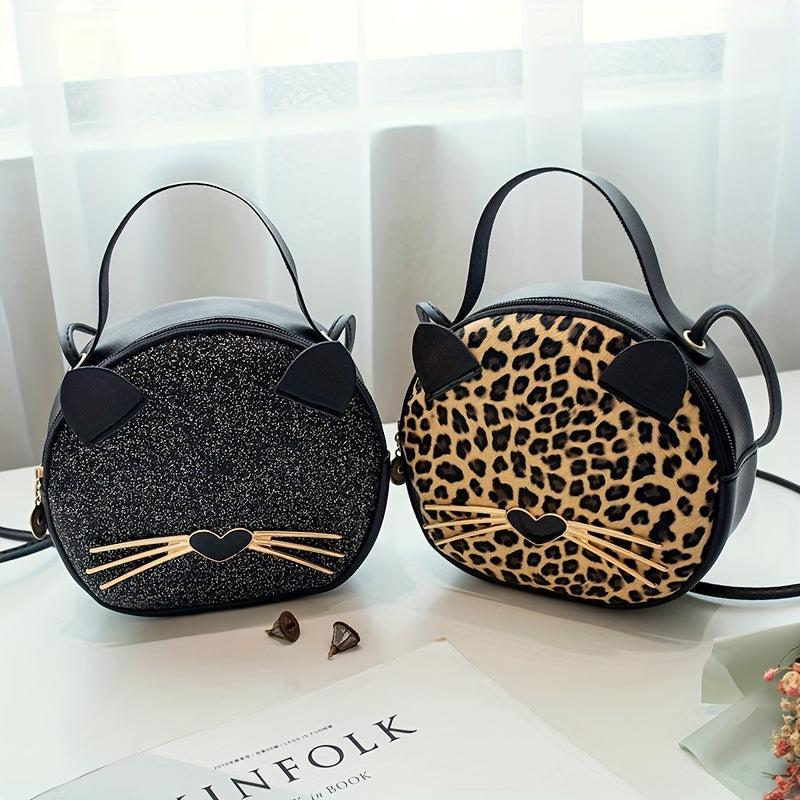 Glitter Sequins Leopard Print Crossbody Bag Round Handbag Shoulder Purse