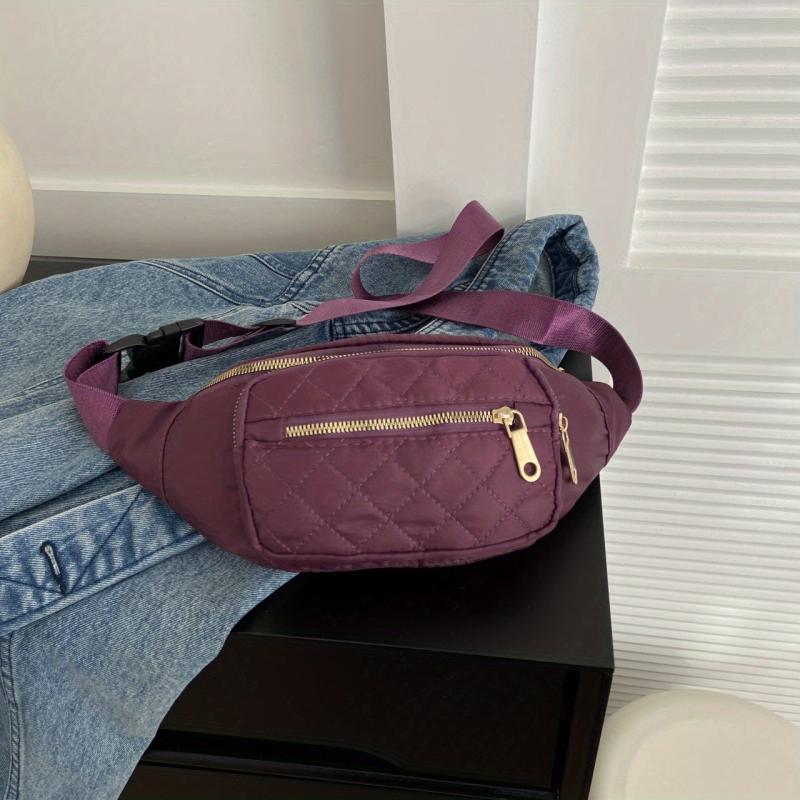 Solid Zipper Crossbody Bag Nylon Durable Sling Bag