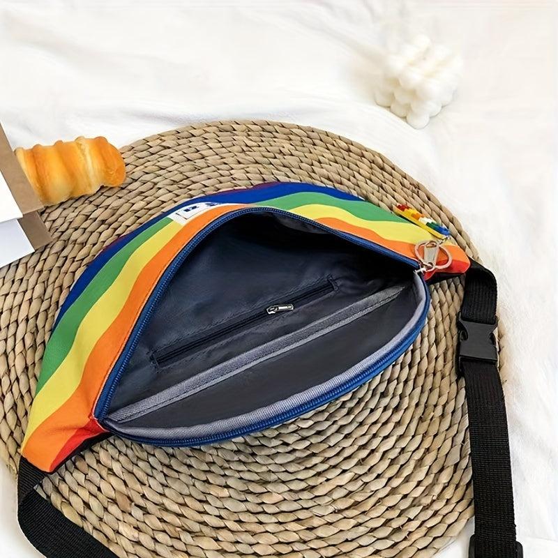 Rainbow Stripe Crossbody Bag Letter Patched Chest Bag