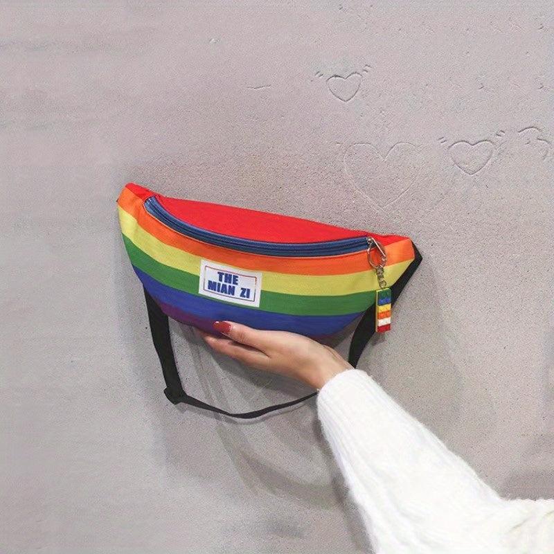 Rainbow Stripe Crossbody Bag Letter Patched Chest Bag
