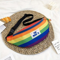 Rainbow Stripe Crossbody Bag Letter Patched Chest Bag