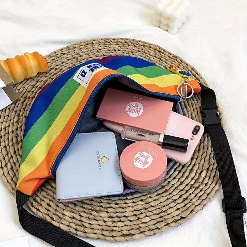 Rainbow Stripe Crossbody Bag Letter Patched Chest Bag