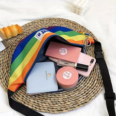 Rainbow Stripe Crossbody Bag Letter Patched Chest Bag