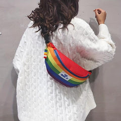Rainbow Stripe Crossbody Bag Letter Patched Chest Bag