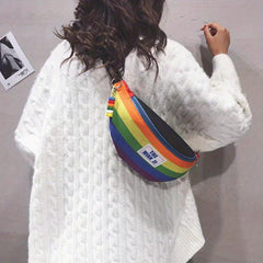 Rainbow Stripe Crossbody Bag Letter Patched Chest Bag