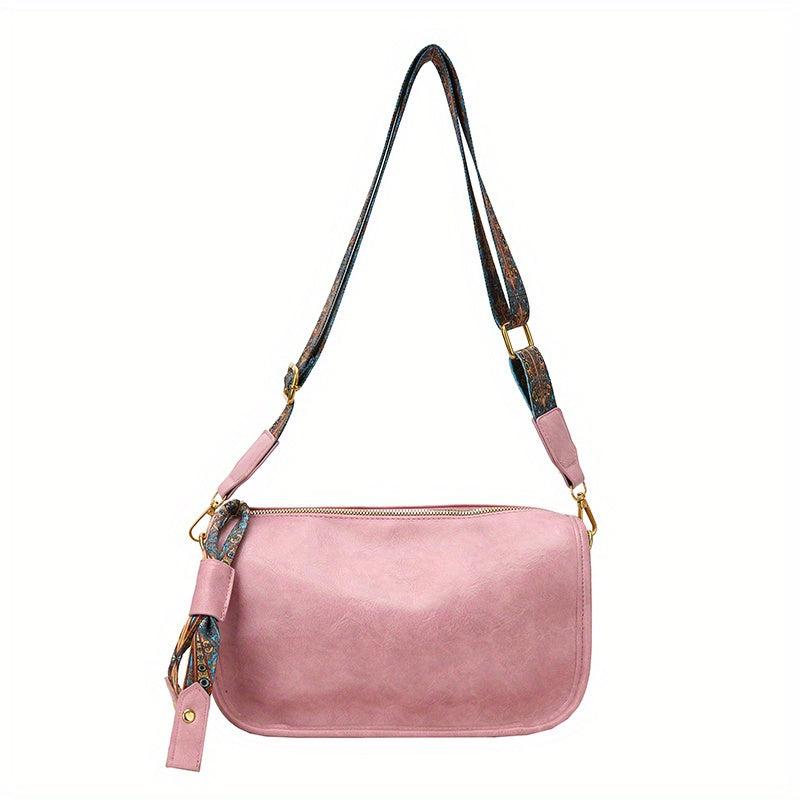 Graphic Pattern Zipper Crossbody Bag With Wide Strap