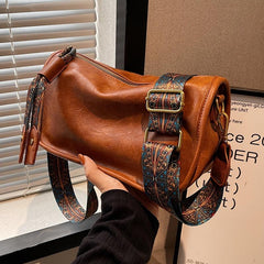 Graphic Pattern Zipper Crossbody Bag With Wide Strap
