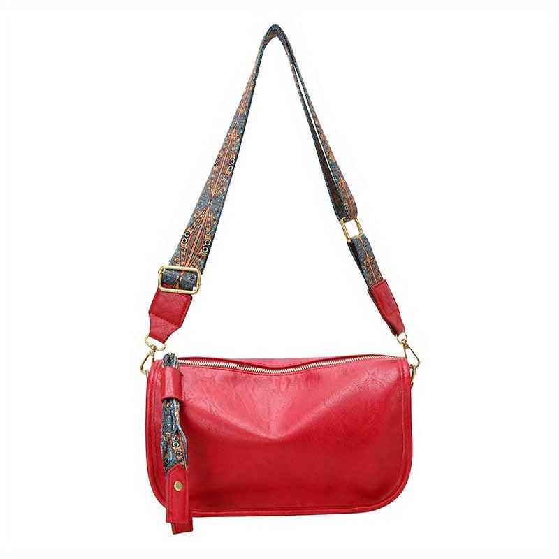 Graphic Pattern Zipper Crossbody Bag With Wide Strap