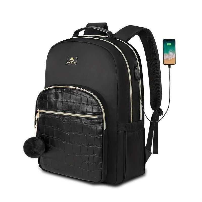 MATEIN Crocodile Embossed Zipper Backpack Large Capacity