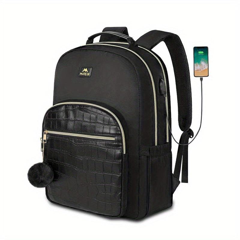 MATEIN Crocodile Embossed Zipper Backpack Large Capacity