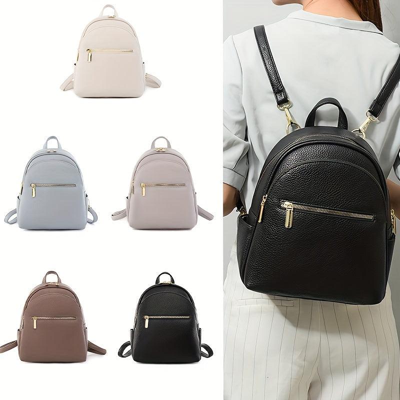 Small Solid Backpack PU Leather Schoolbag Travel Schoolbag For Women