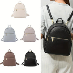 Small Solid Backpack PU Leather Schoolbag Travel Schoolbag For Women