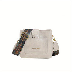 Retro Style Wax Leather Crossbody Bag Wide Strap Shoulder Purse