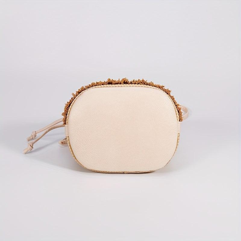 Straw Woven Drawstring Bucket Bag Beach Crossbody Handbag