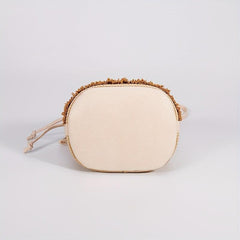 Straw Woven Drawstring Bucket Bag Beach Crossbody Handbag