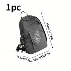 Letter Print Backpack Unisex With Pendant, 34.98