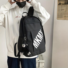 Letter Print Backpack Unisex With Pendant, 34.98