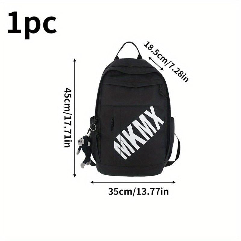 Letter Print Backpack Unisex With Pendant, 34.98