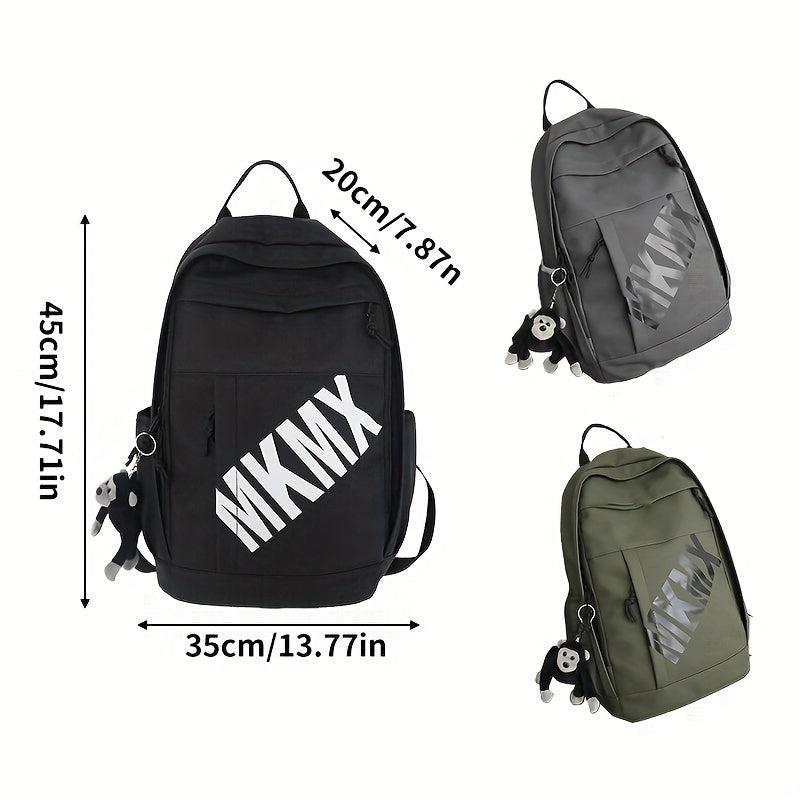 Letter Print Backpack Unisex With Pendant, 34.98