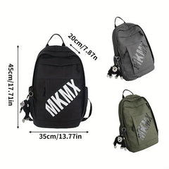 Letter Print Backpack Unisex With Pendant, 34.98