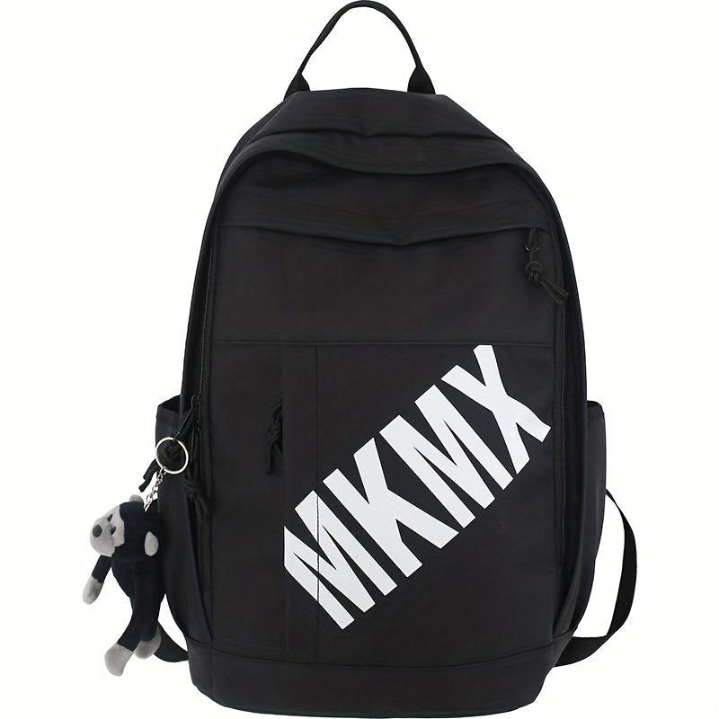 Letter Print Backpack Unisex With Pendant, 34.98