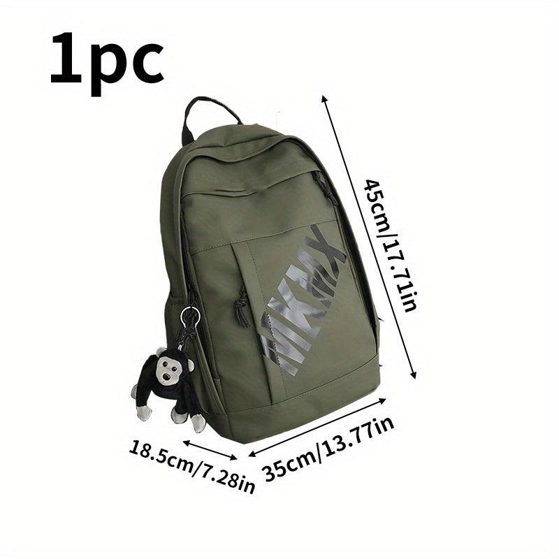 Letter Print Backpack Unisex With Pendant, 34.98