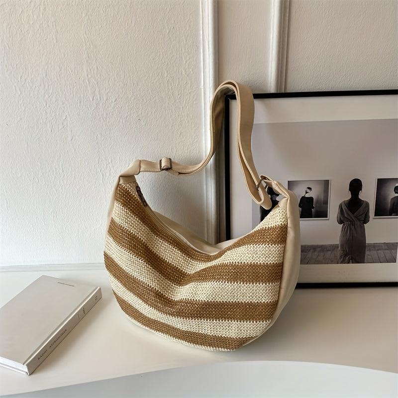 Striped Pattern Hobo Bag Large Capacity Crossbody Bag