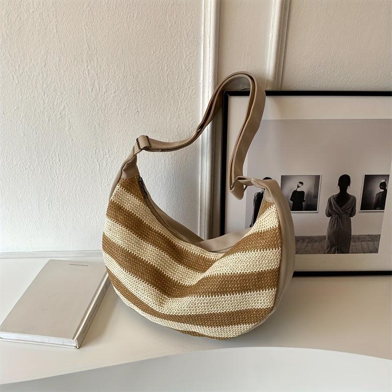 Striped Pattern Hobo Bag Large Capacity Crossbody Bag