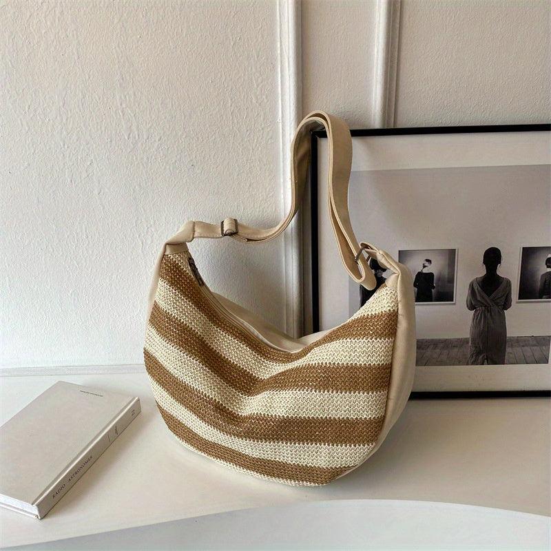 Striped Pattern Hobo Bag Large Capacity Crossbody Bag