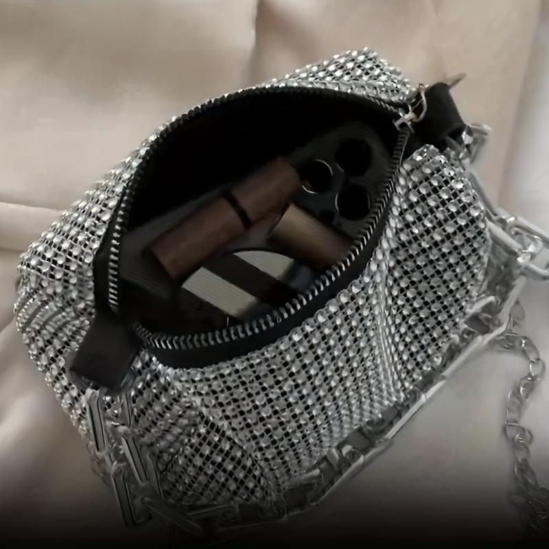 Rhinestone Bucket Bag Glitter Chain Prom Purse Women's Mini Crossbody Bag