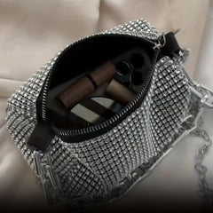 Rhinestone Bucket Bag Glitter Chain Prom Purse Women's Mini Crossbody Bag